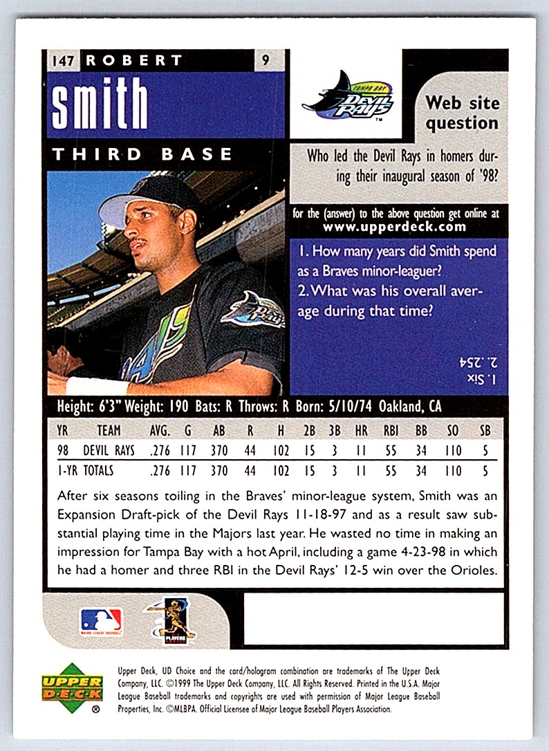 1999 UD Choice Robert Smith #147 card back image