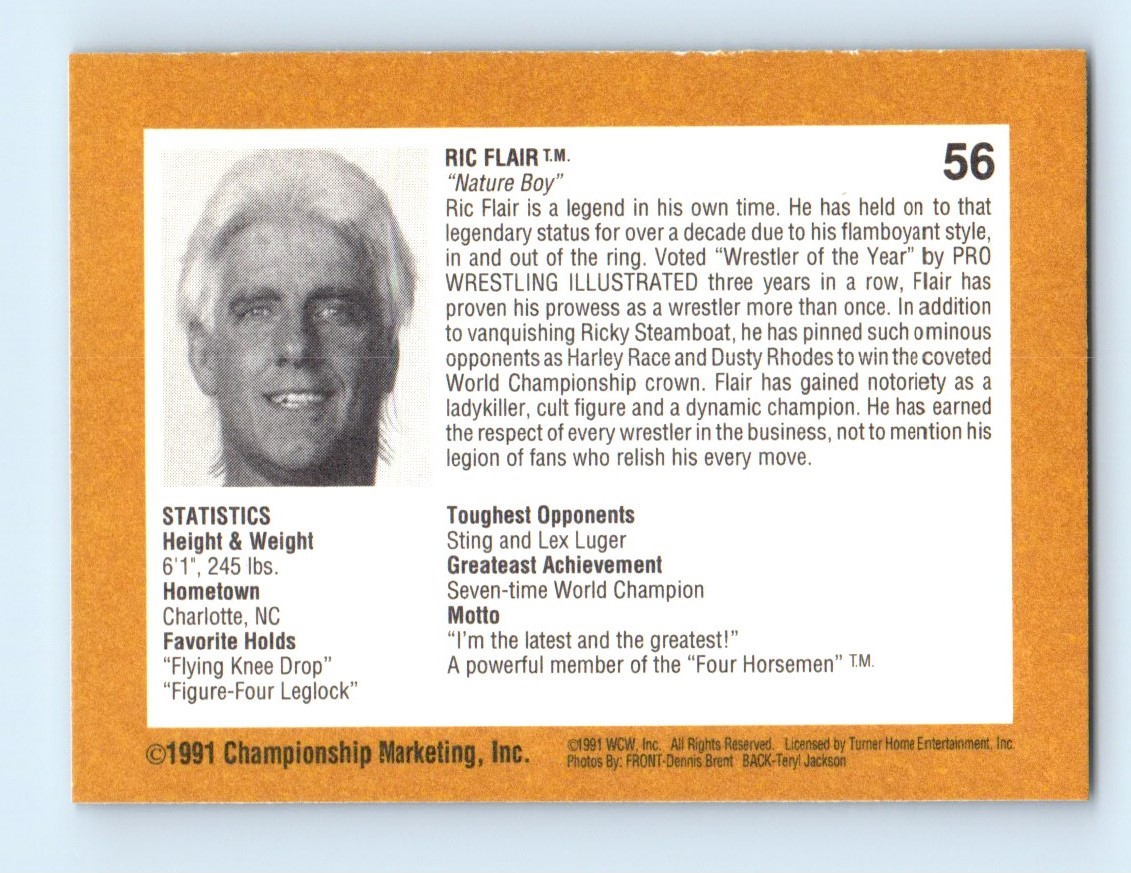 1991 Championship Marketing WCW Ric All in White #56 card back image