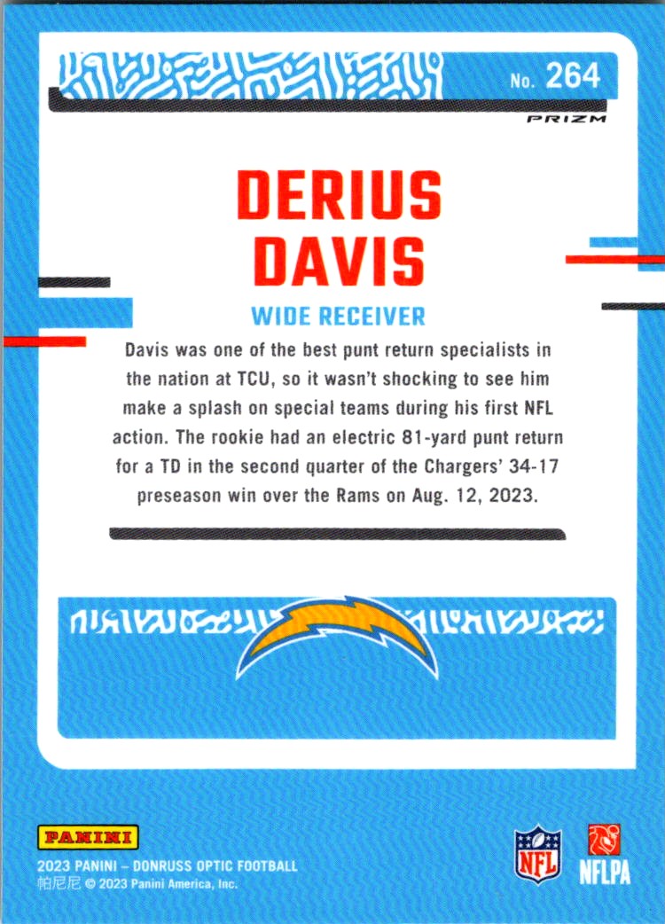 2023 Donruss Optic Green Velocity Derius Davis #264 card back image