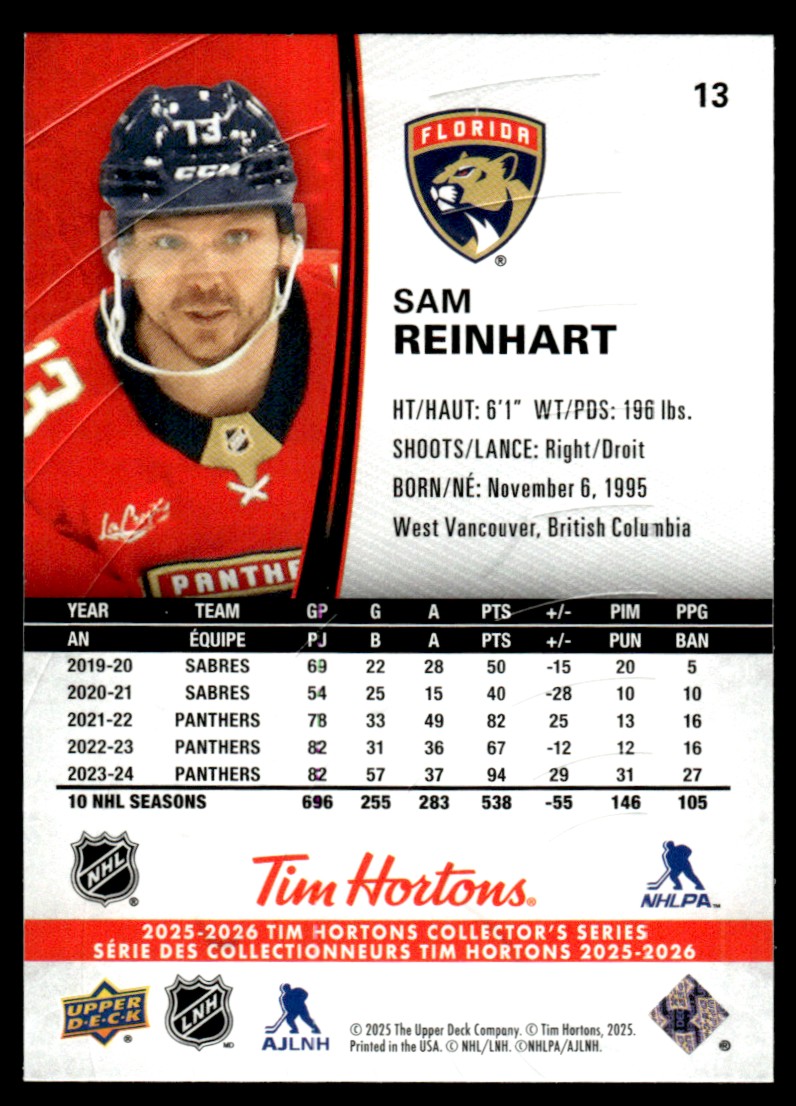 2025-26 Upper Deck Tim Hortons Sam Reinhart #13 | eBay