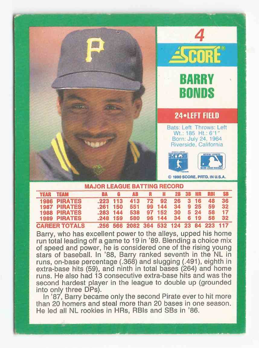 1990 Barry Bonds Score Baseball Card Value - Baseball Poster