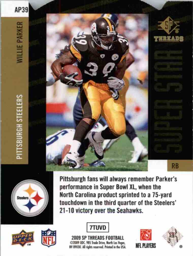 2009 SP Willie Parker #AP39 card back image