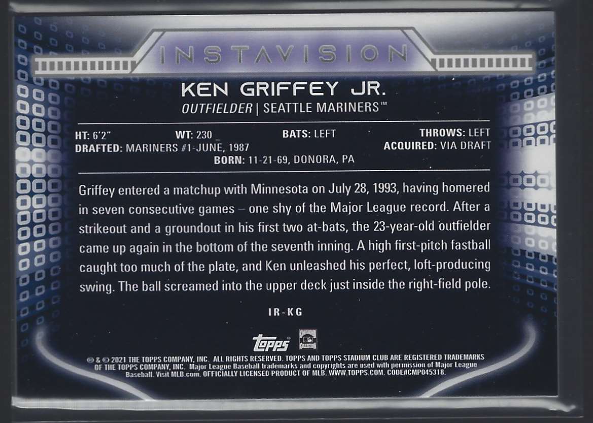 2021 Stadium Club Instavision Ken Griffey Jr. #IRKG card back image