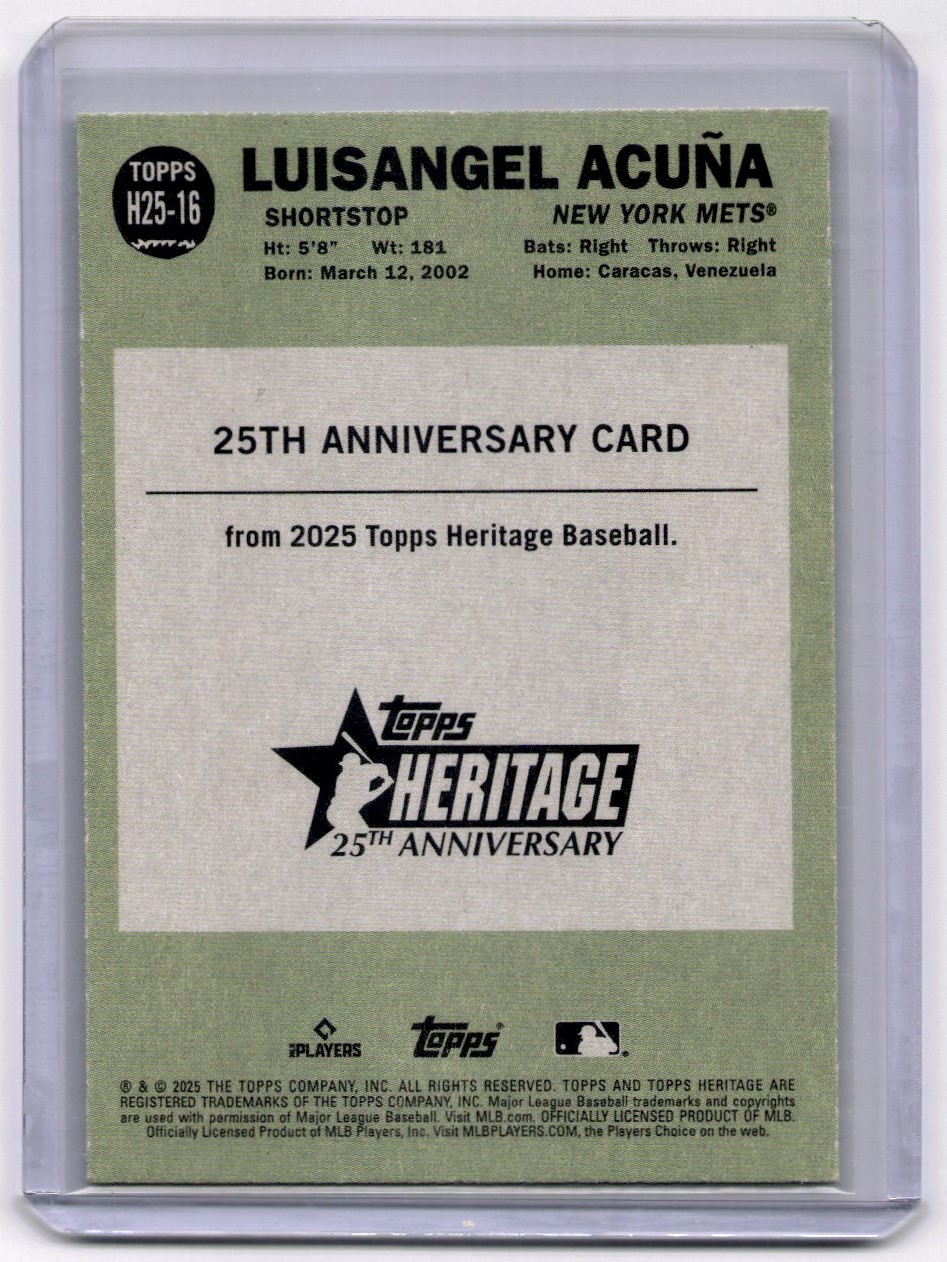 2025 Topps Heritage 25th Anniversary Luisangel Acuna #H25-16 card back image