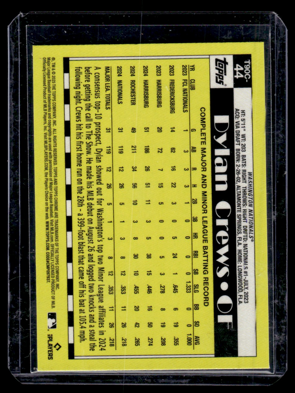 2024 Topps Chrome 1990 35th Anniversary Dylan Crews #5 card back image