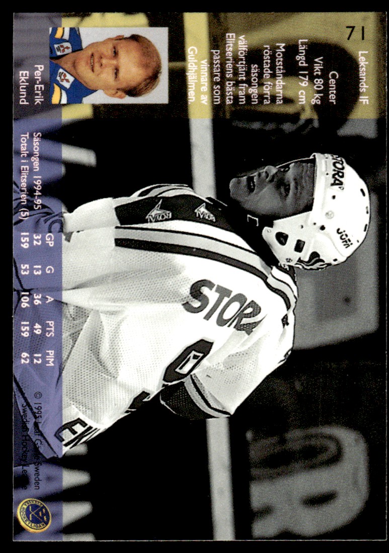 1995-96 Leaf Elit Set Sweden ! Per-Erik Eklund #71 card back image