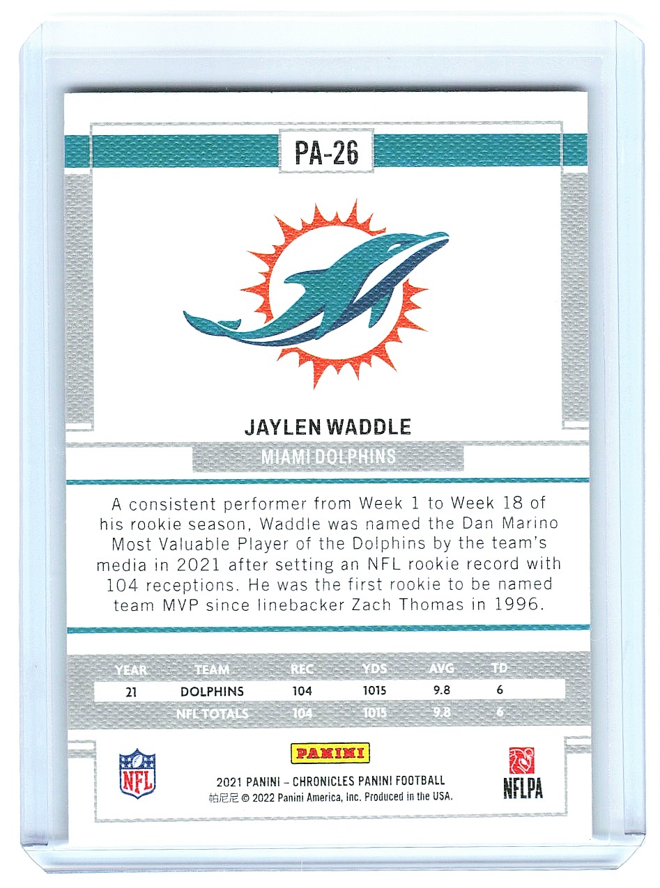 2021 Panini Chronicles Panini Jaylen Waddle #PA-26 card back image