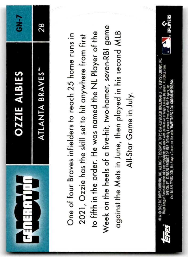 2022 Topps Generation Now Ozzie Albies #GN-7 card back image