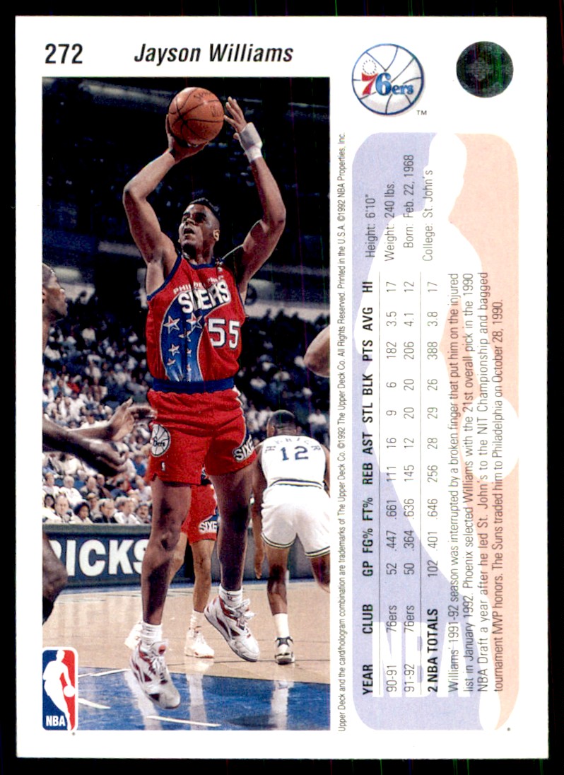 1992-93 Upper Deck Jayson Williams #272 card back image