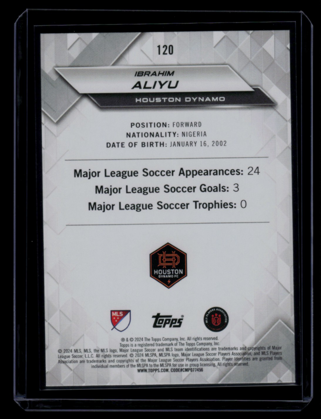 2024 Topps MLS Superstars Ibrahim Aliyu #120 card back image