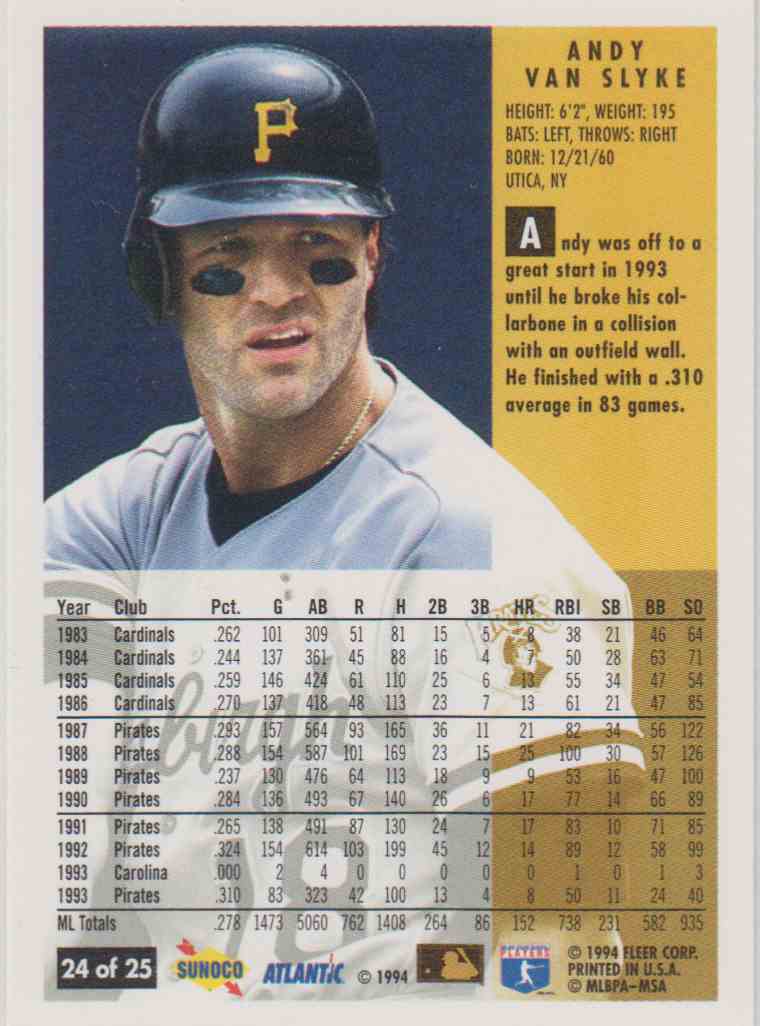  Andy Van Slyke Baseball Trading Card-Pittsburgh