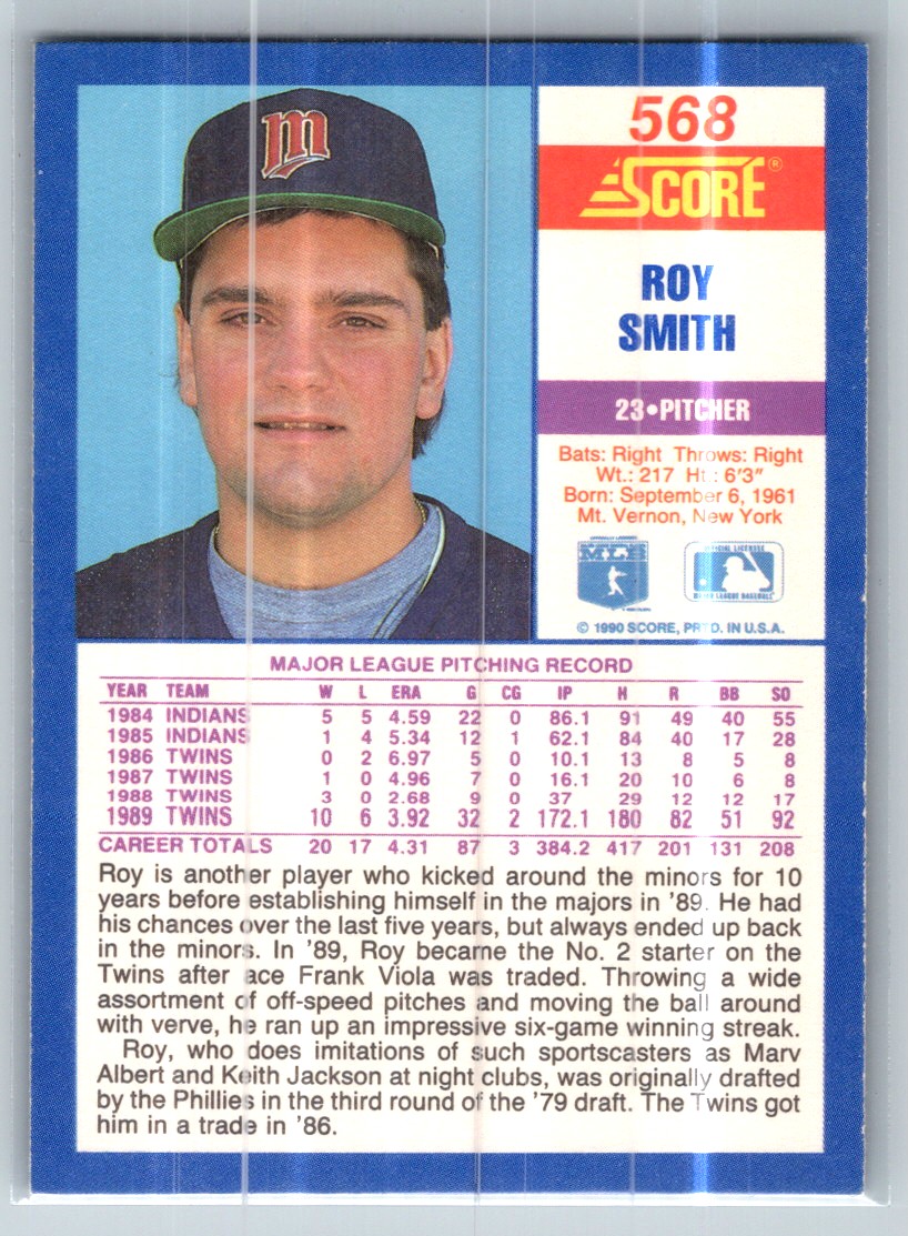 1990 Score Roy Smith #568 card back image