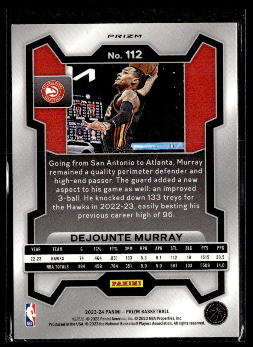 2023-24 Panini Prizm Pink Ice Dejounte Murray #112 card back image