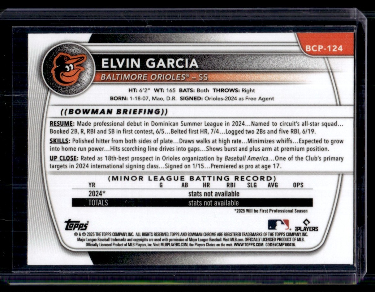 2025 Bowman Chrome Elvin Garcia #BCP-124 card back image