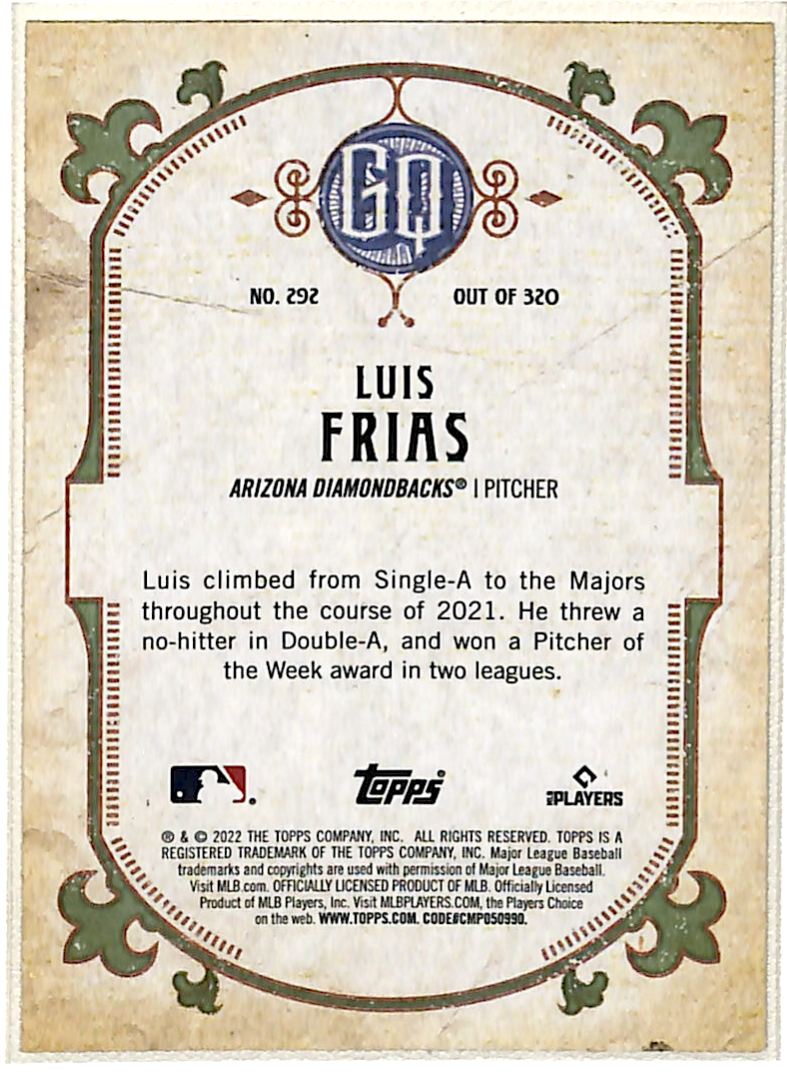 2022 Topps Gypsy Queen Luis Frias #292 card back image