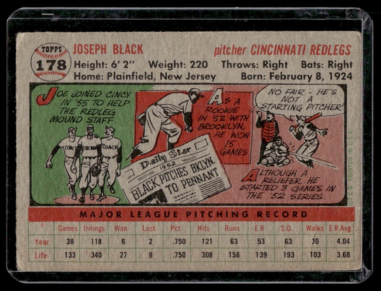 1955 Topps Joe Black #178 card back image