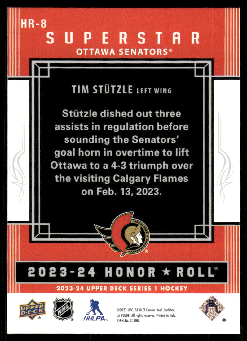 2023-24 Upper Deck Honor Roll Tim Stutzle #HR-8 card back image