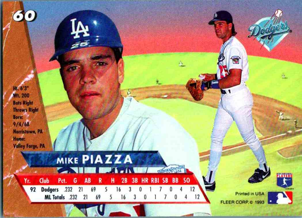 1993-fleer-ultra-mike-piazza-rookie-card-rc-60-los-angeles-dodgers-ebay