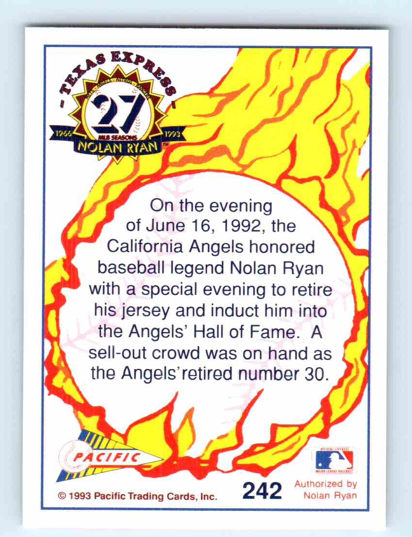 1991 Pacific Nolan Ryan Express Angels' Number 30 Retired #242 on  Kronozio