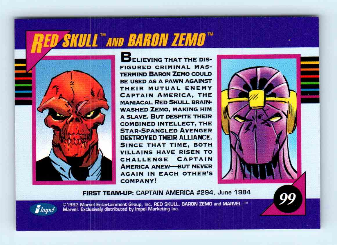 Red Skull and Baron Zemo # 99 1992 Marvel Universe Series 3 Impel Trading Card