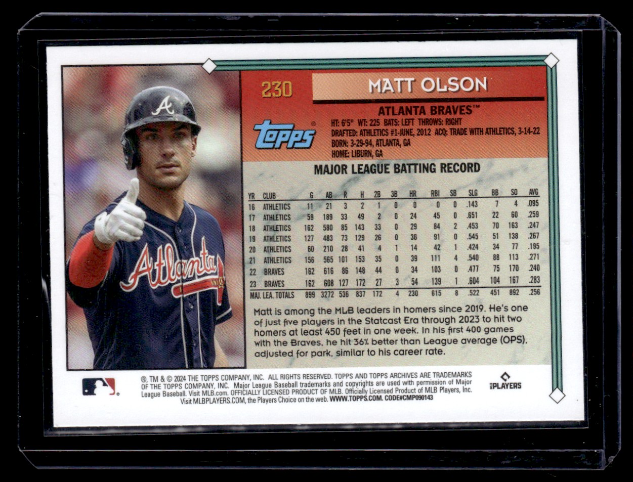 2024 Topps Archives Matt Olson #230 card back image