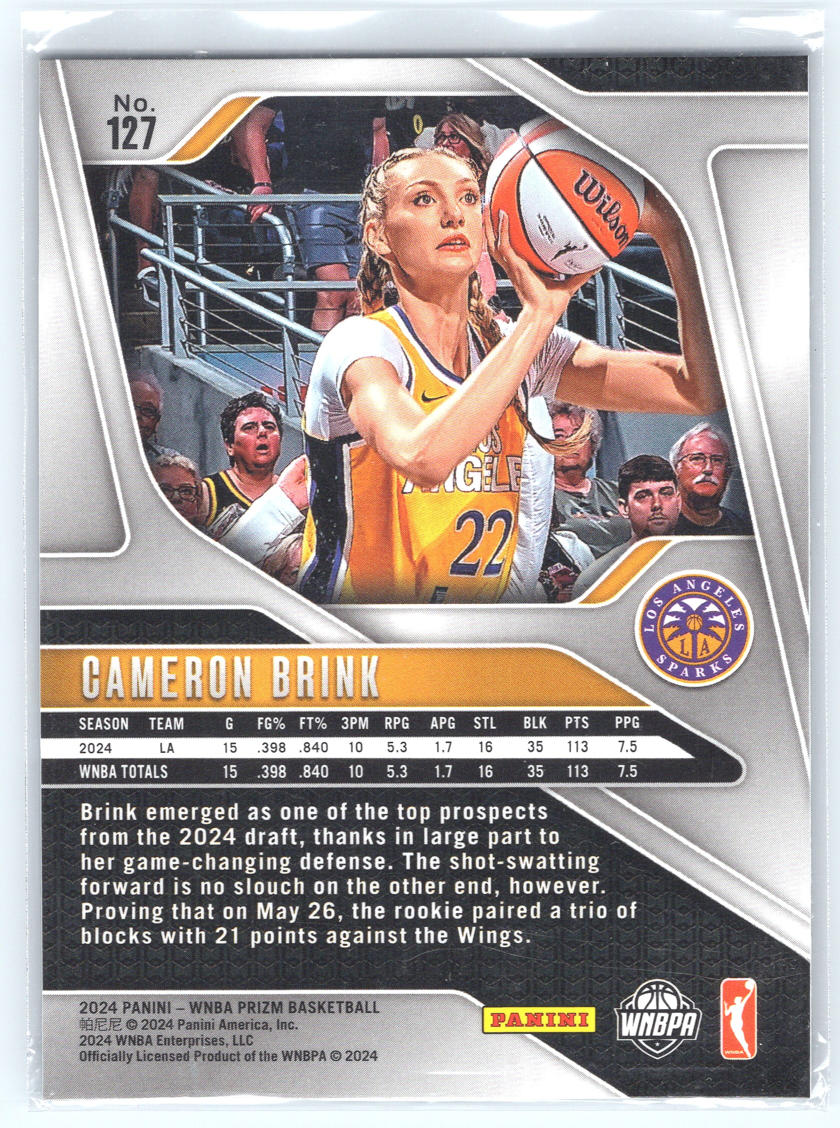 2024-25 Panini Prizm WNBA Cameron Brink #127 card back image