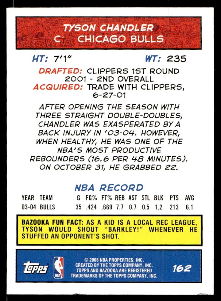 2004-05 Bazooka Tyson Chandler Chicago Bulls #162 | eBay