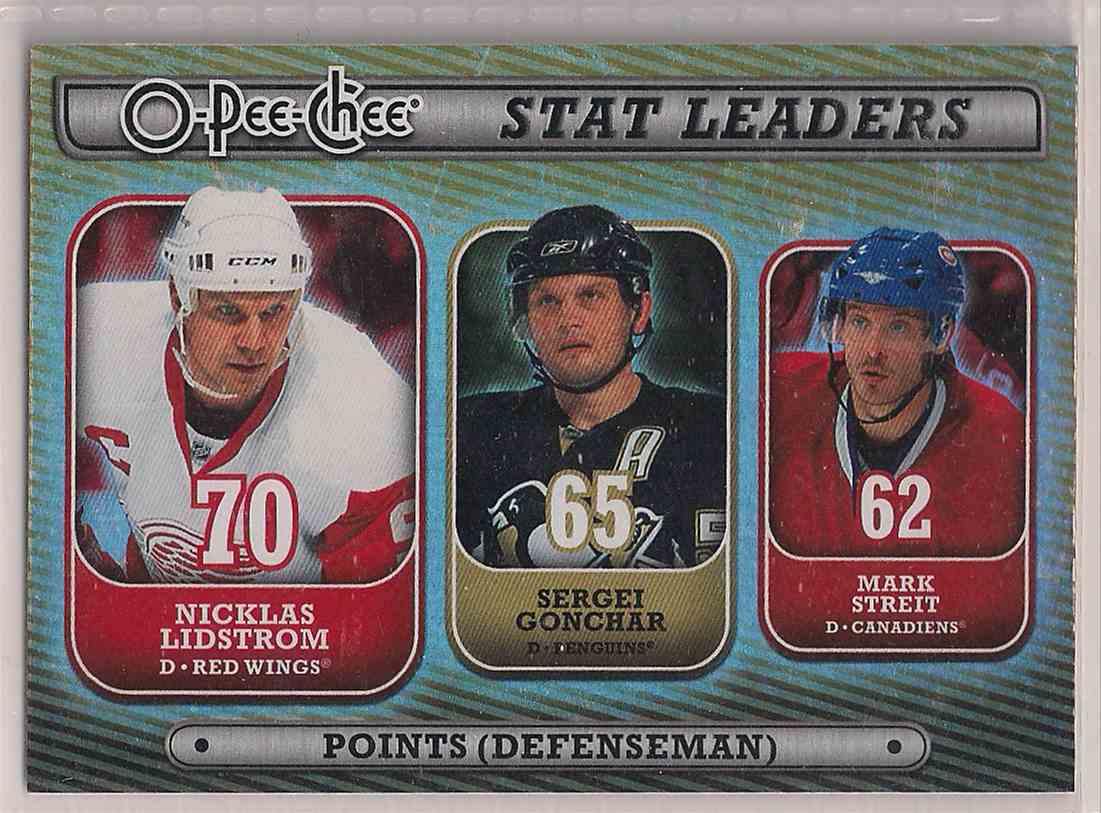 2008-09 O-Pee-Chee Stat Leaders Nicklas Lidstrom Sergei Gonchar Mark Streit #SL6