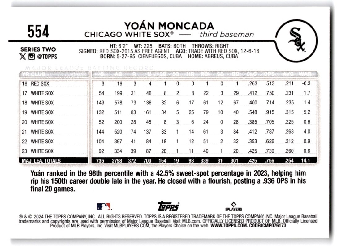 2024 Topps Yoan Moncada Chicago White Sox #554 | eBay