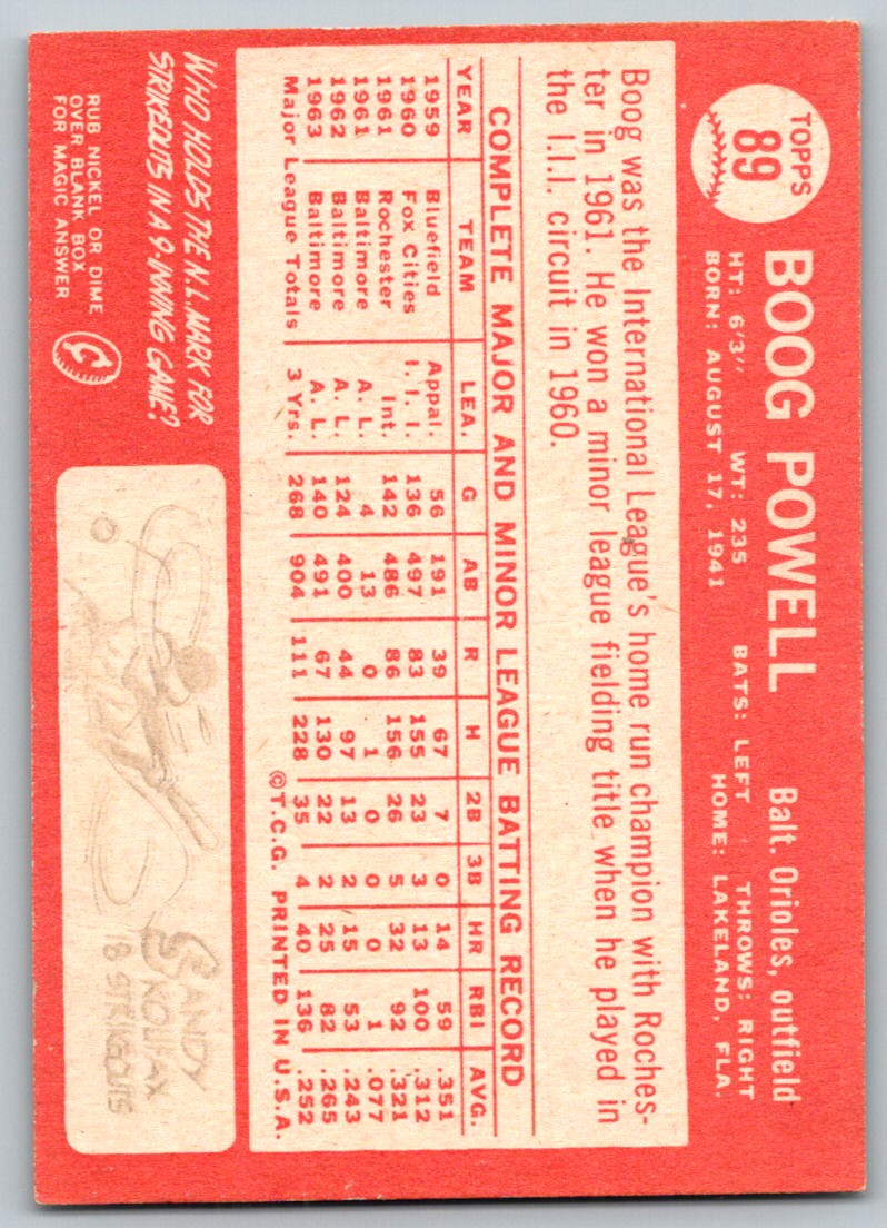 1964 John Boog Powell Topps #89 Orioles Baseball Card — RSA
