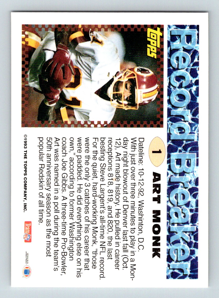 1993 Topps Art Monk #1 card back image