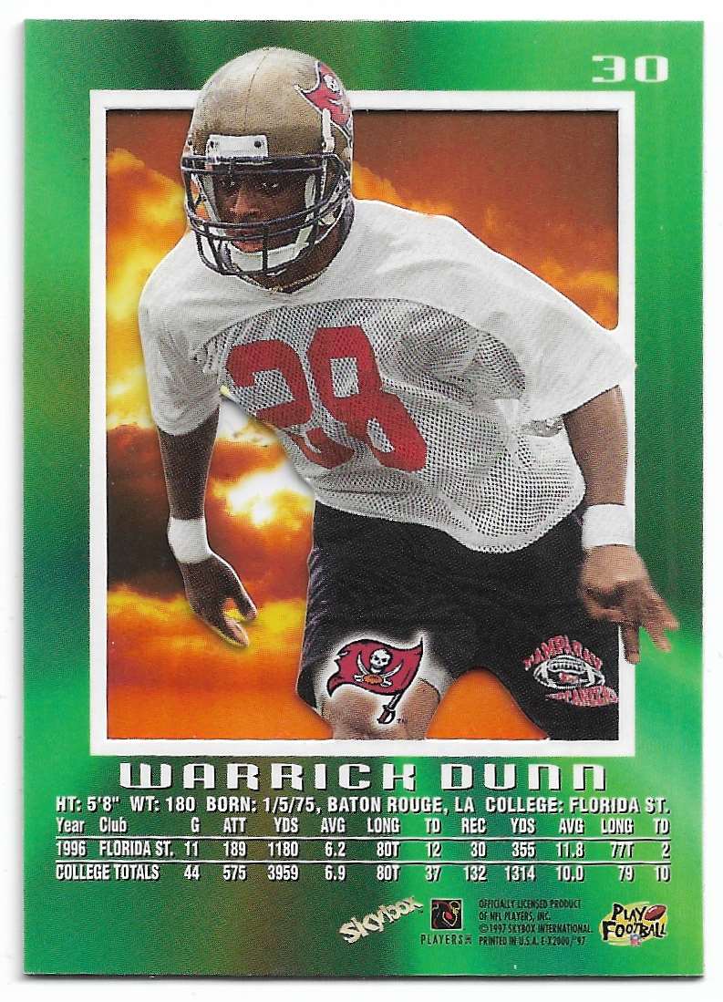 1997 SkyBox E-X2000 Warrick Dunn #30 card back image