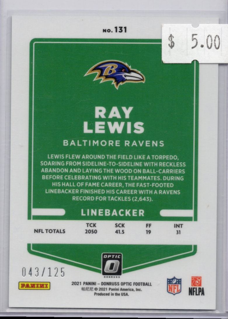2021 Panini Optic No Huddle Disco Ray Lewis #131 card back image