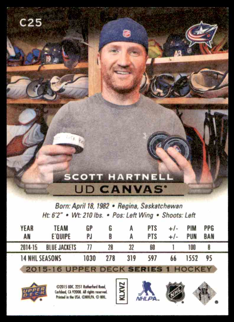 201516 Upper Deck Serie 1 Canvas Scott Hartnell C25 on Kronozio