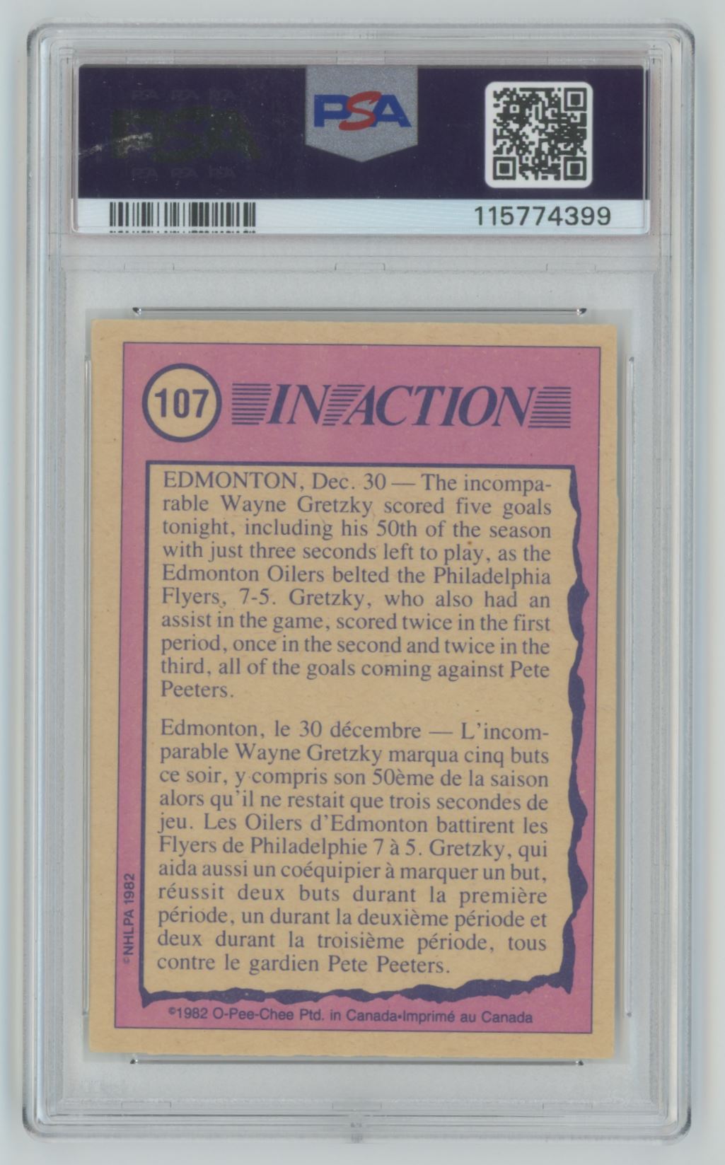1982-83 O-Pee-Chee Wayne Gretzky In Action #107 card back image