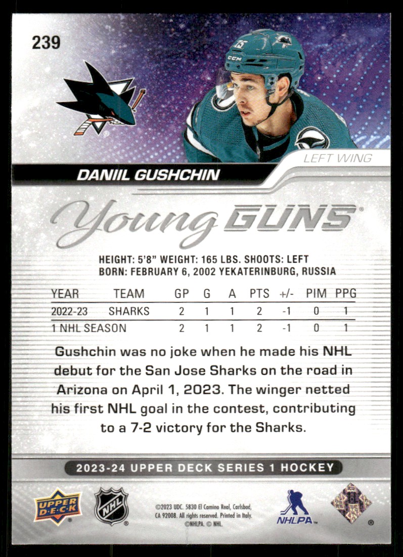 2023-24 Upper Deck YG Daniil Gushchin #239 card back image
