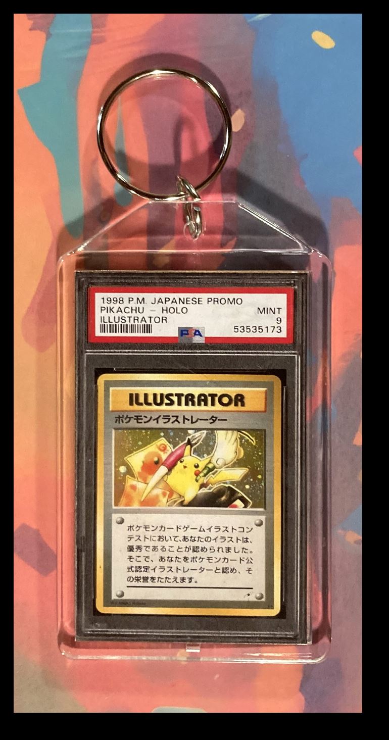 2025 -MME-look for back photo delete Pikachu Illustrator PSA Style Custom Made Keychain - Makes A Great Gift #0216 card back image
