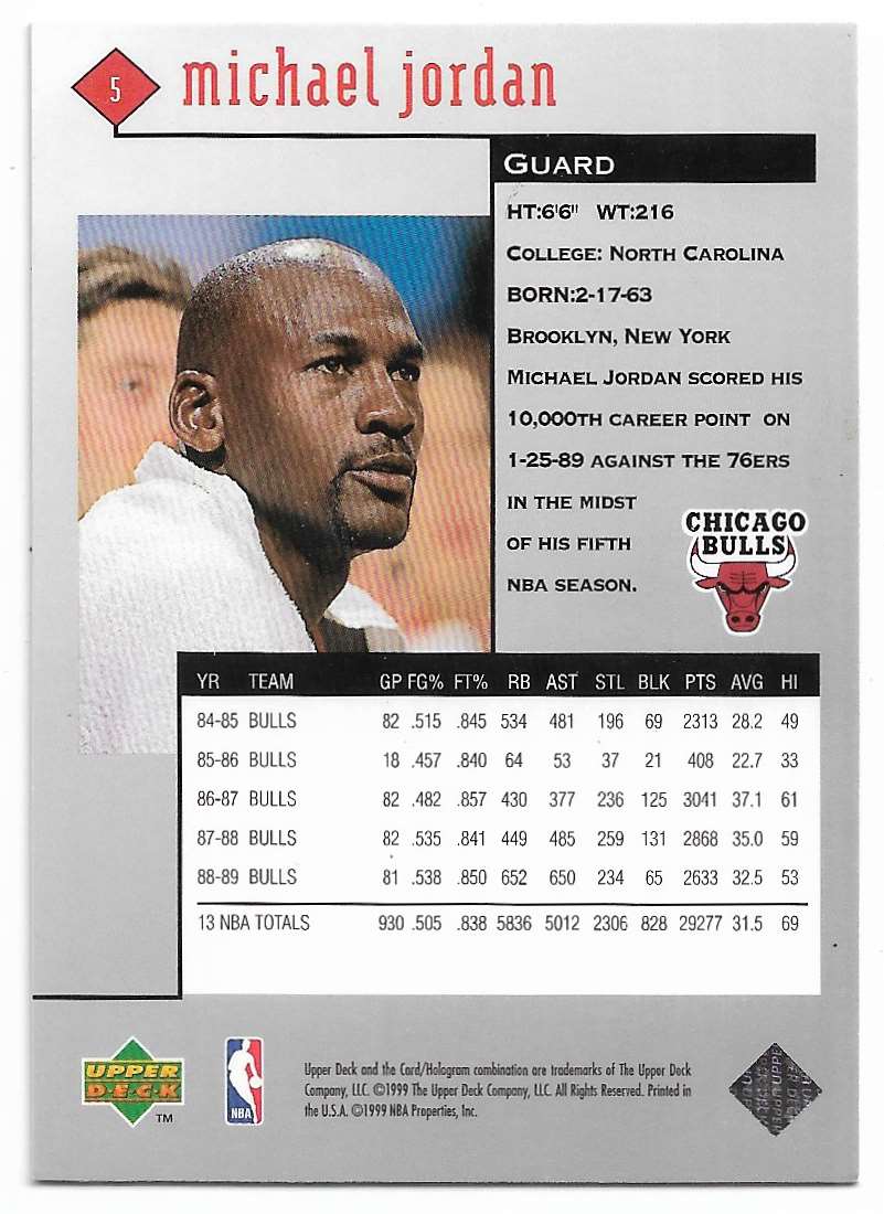 1999-00 Upper Deck Black Diamond Michael Jordan #5 card back image