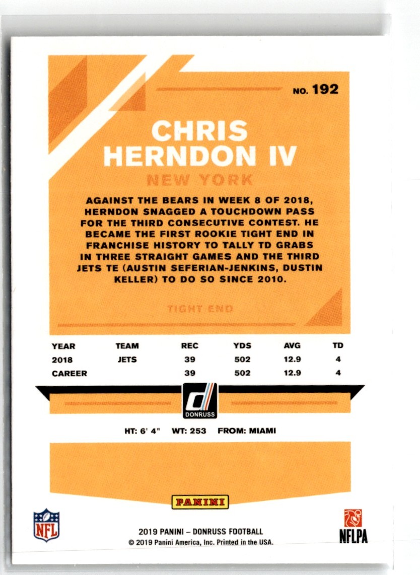 2019 Donruss Chris Herndon IV #192 card back image