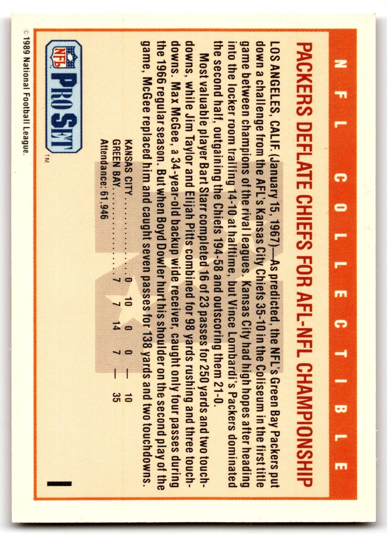 1989 Pro Set Super Bowl Logos Super Bowl I #I card back image