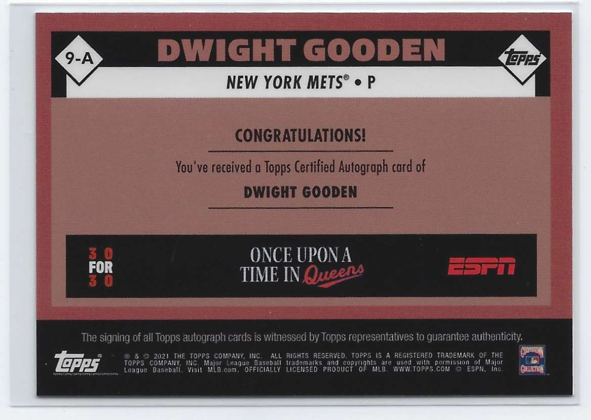 2021 Once Upon a Time In Queens Dwight Gooden #9A card back image
