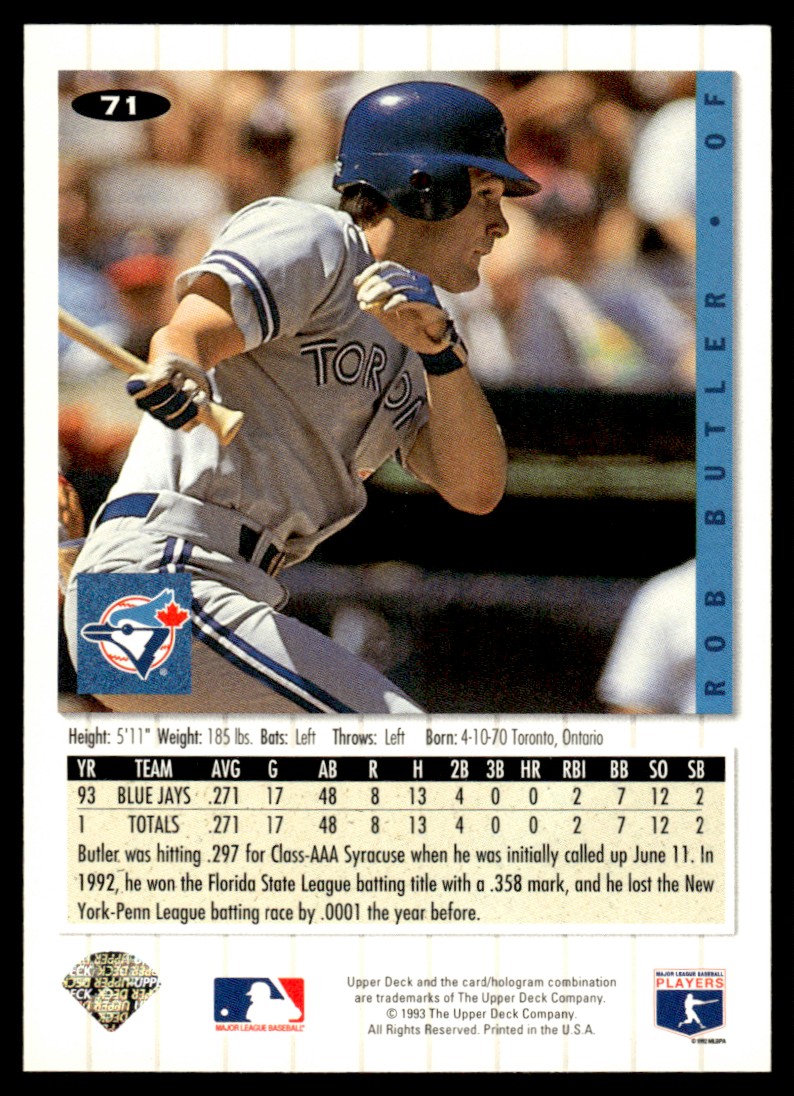 Robby商品　カードのあれ 1994 Collector's Choice #71 Rob Butler Toronto Blue Jays | eBay