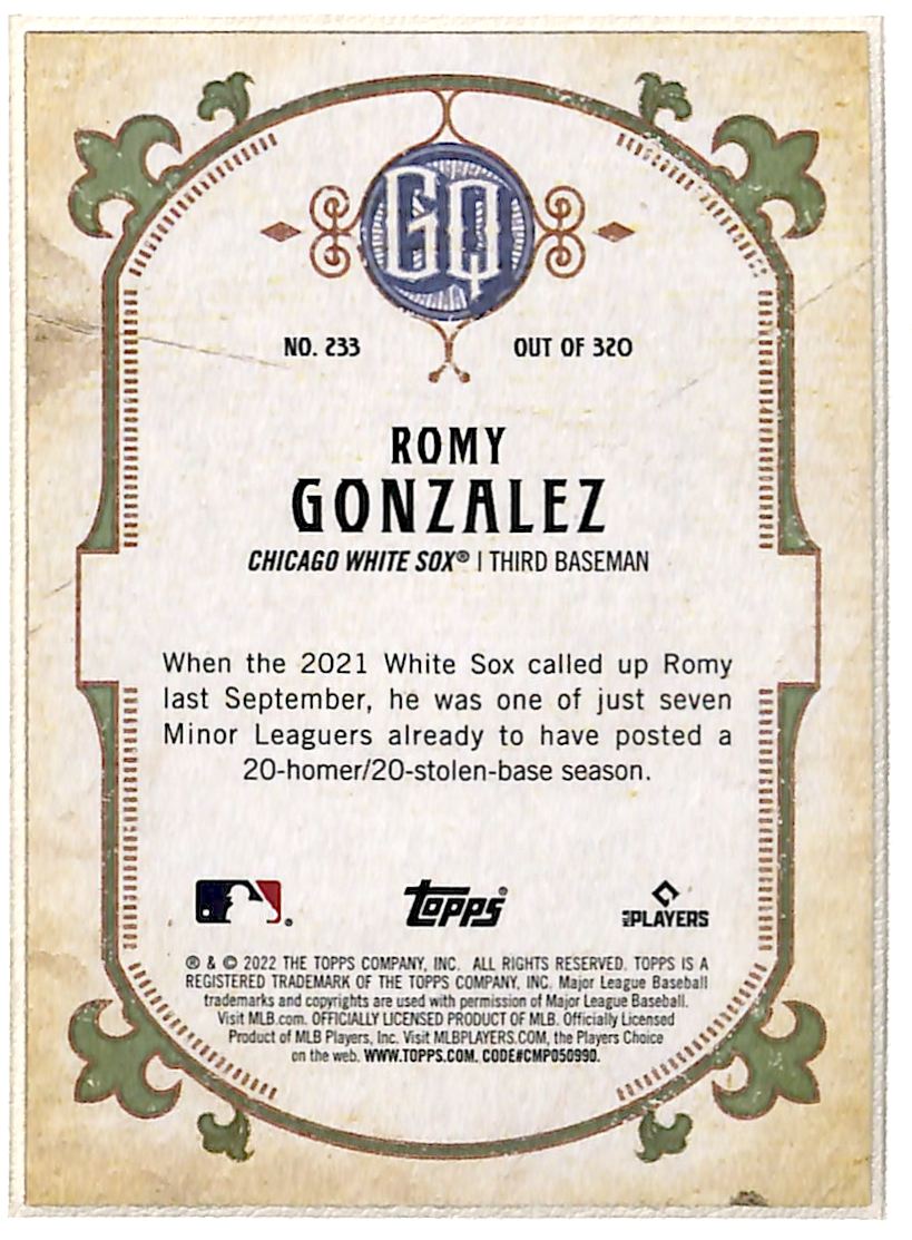 2022 Topps Gypsy Queen Romy Gonzalez #233 card back image