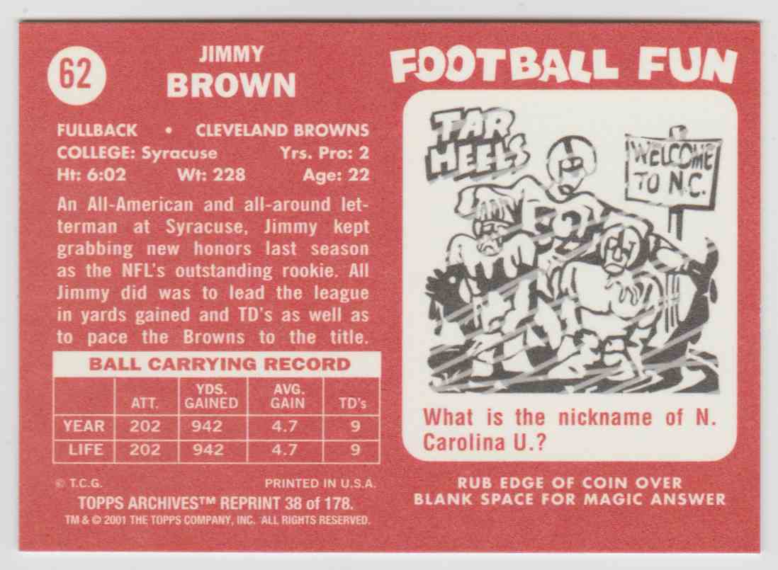 2001 Topps Archives Jim Brown #38 card back image