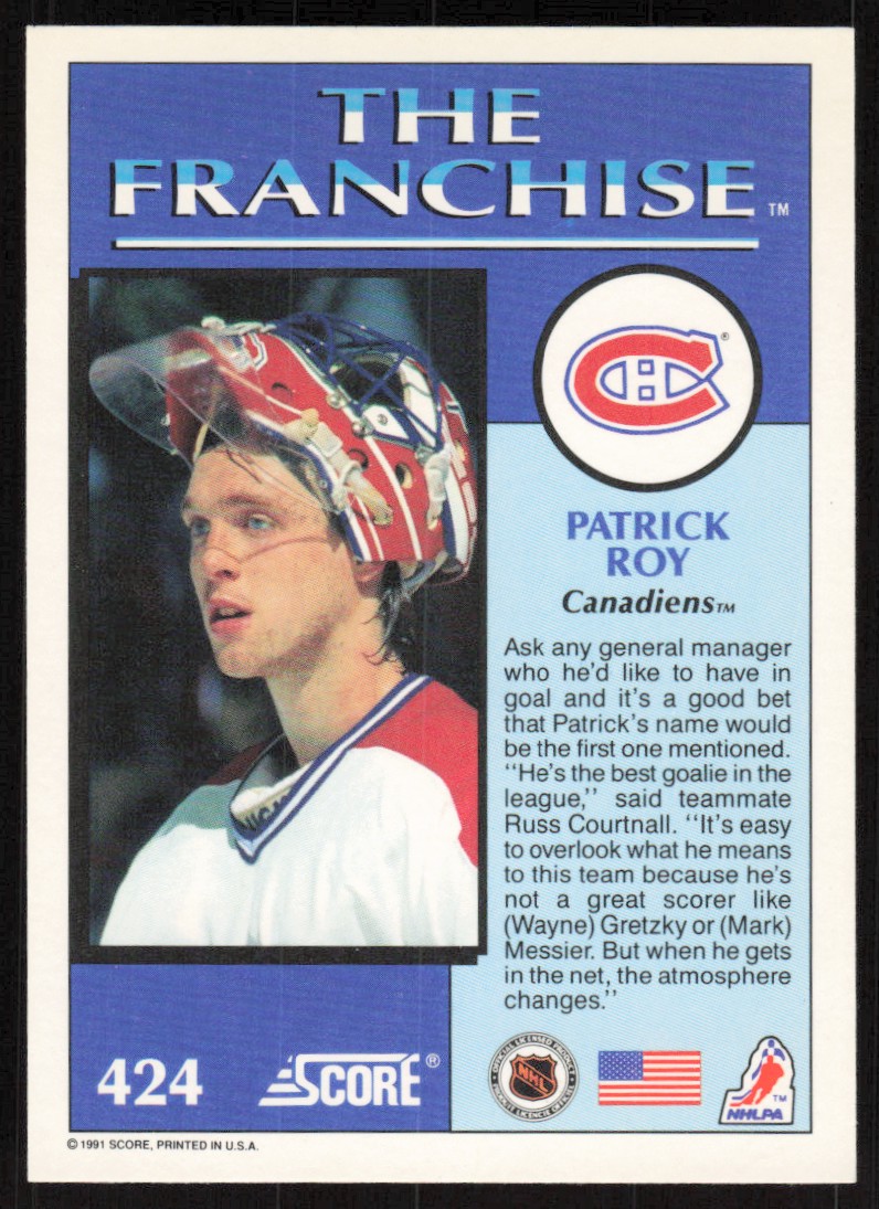 1991-92 Score Canadian Bilingual Patrick Roy #314 card back image