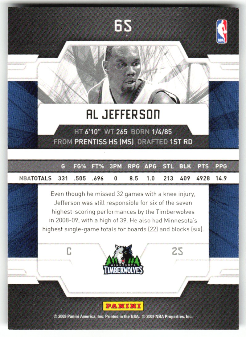 2009-10 Donruss Elite Al Jefferson #65 card back image