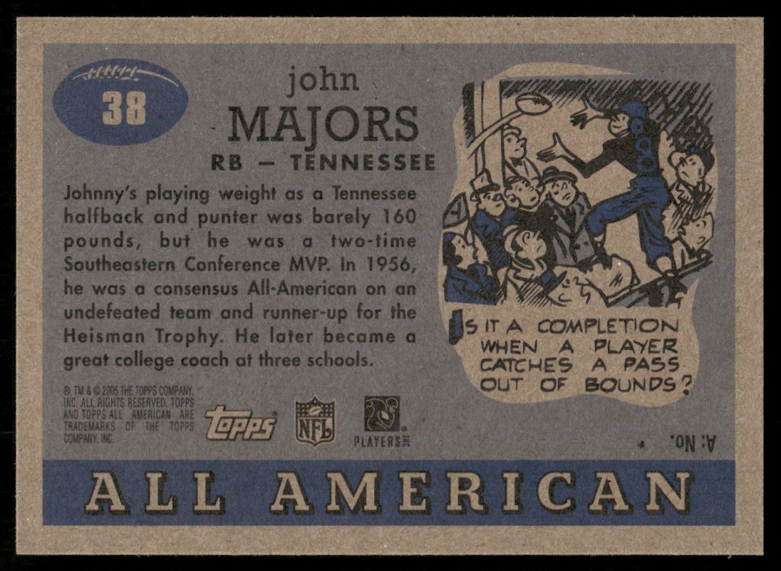 2005 Topps All American Johnny Majors #38 card back image