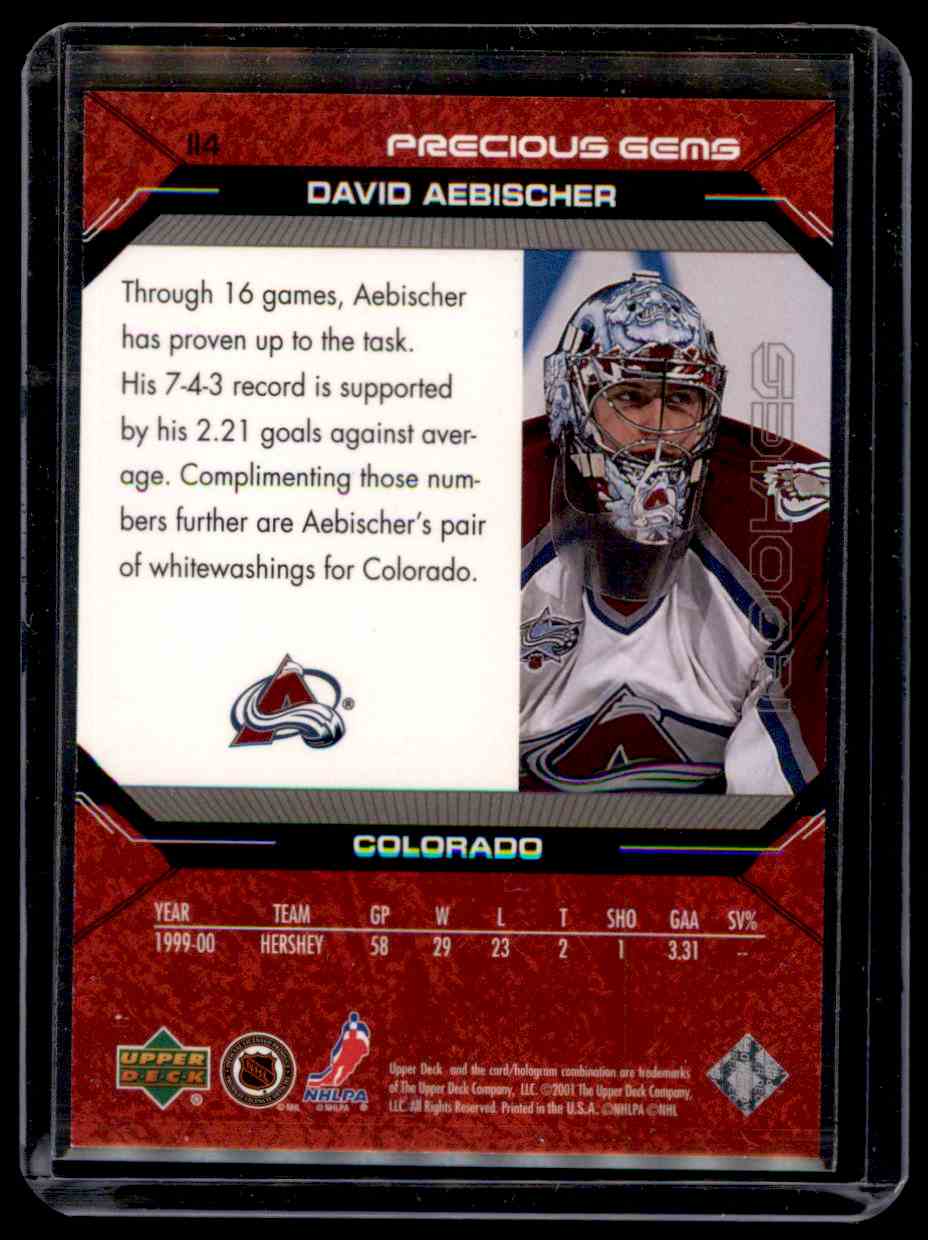 2000-01 Upper Deck Black Diamond David Aebischer #114 card back image