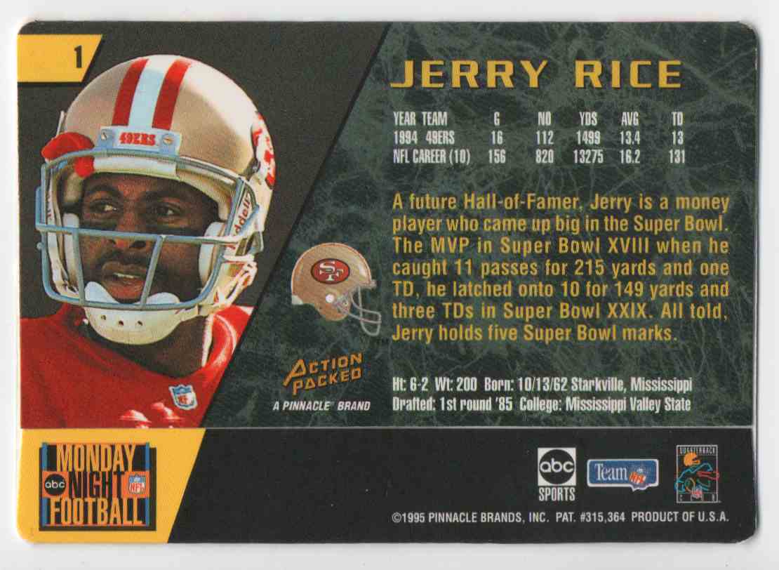 Jerry Rice 1995 Action Packed Rookies & Stars #65 San Francisco 49ers