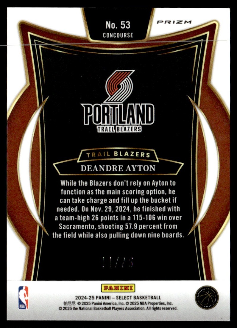 2024-25 Panini Select Blue Wave Deandre Ayton 44/75 #53 | eBay